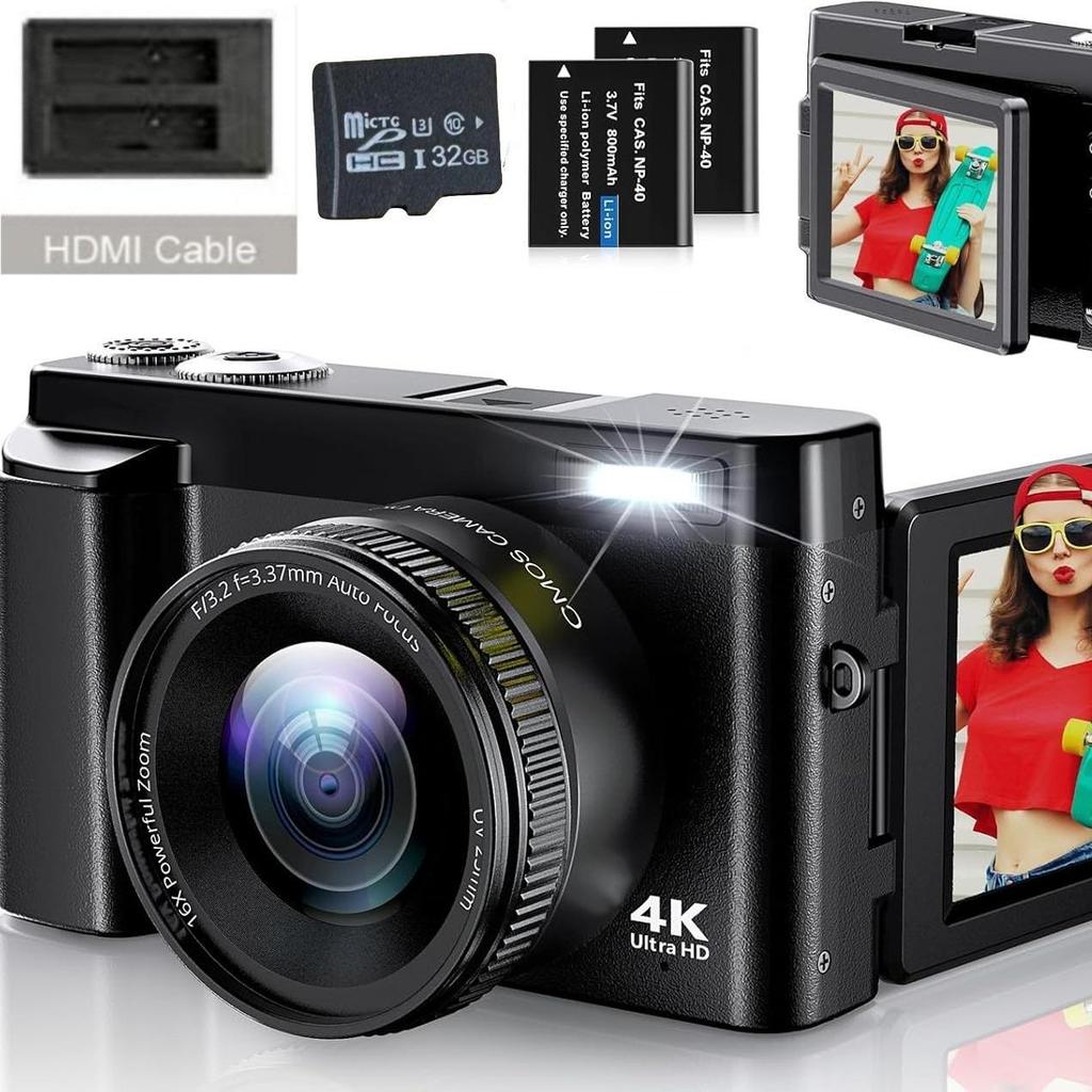 4K Ultra HD Digital Camera with 48MP & Flip Screen - Model R101