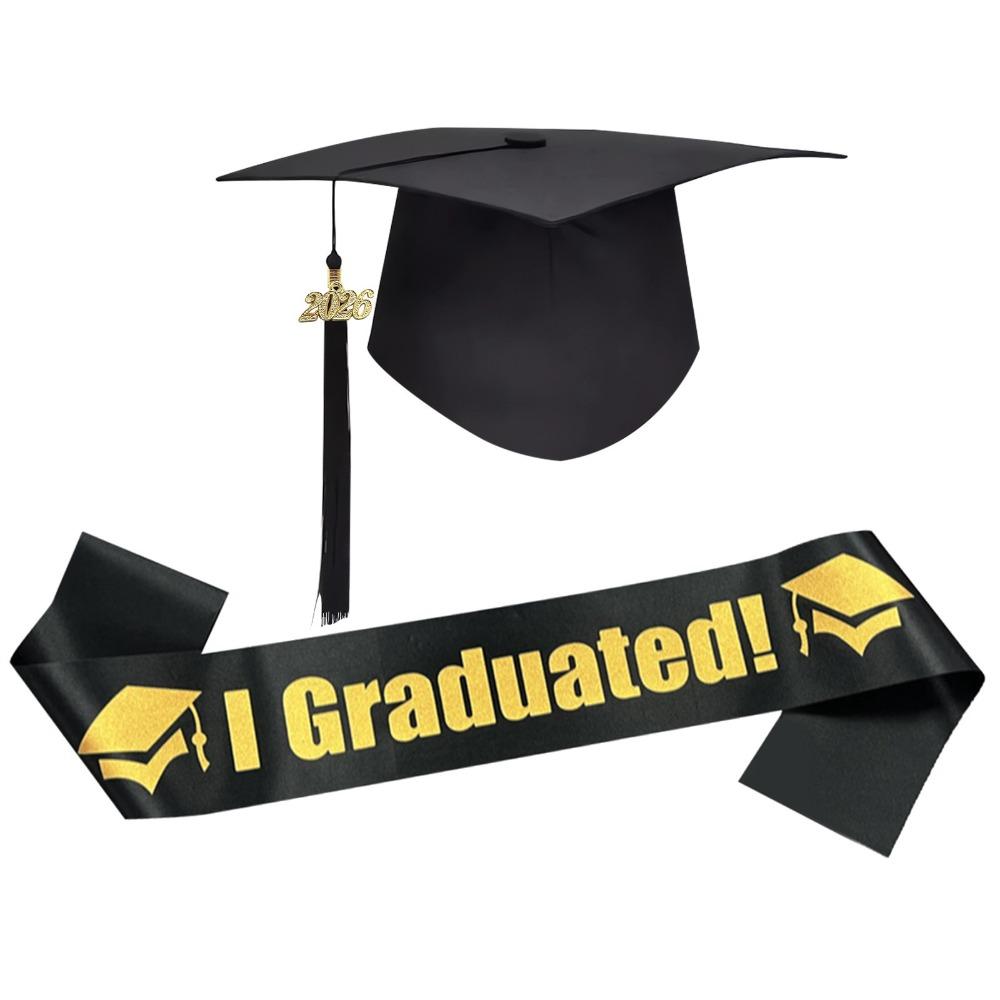 Black Graduation Cap Polyester Graduation Sash Bachelor Degree Graduation Tassel  Party Decorations