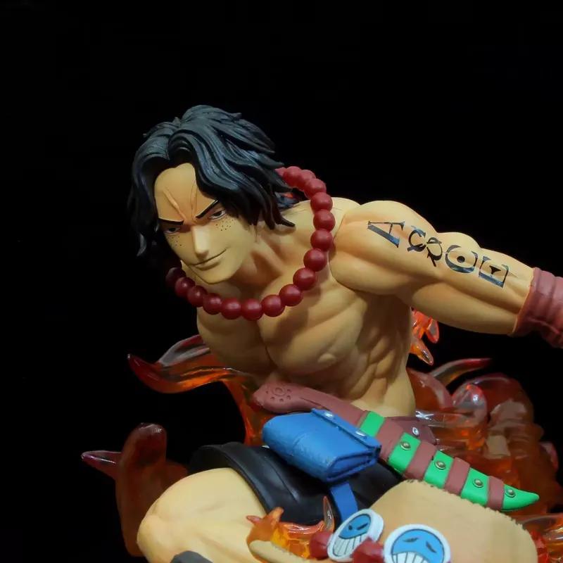One Piece Fire Drift Ace LED Light Up GK Figure Portgas D Ace Flame Effect Statue Collectible Anime Model Ornament Toy Boy Gift