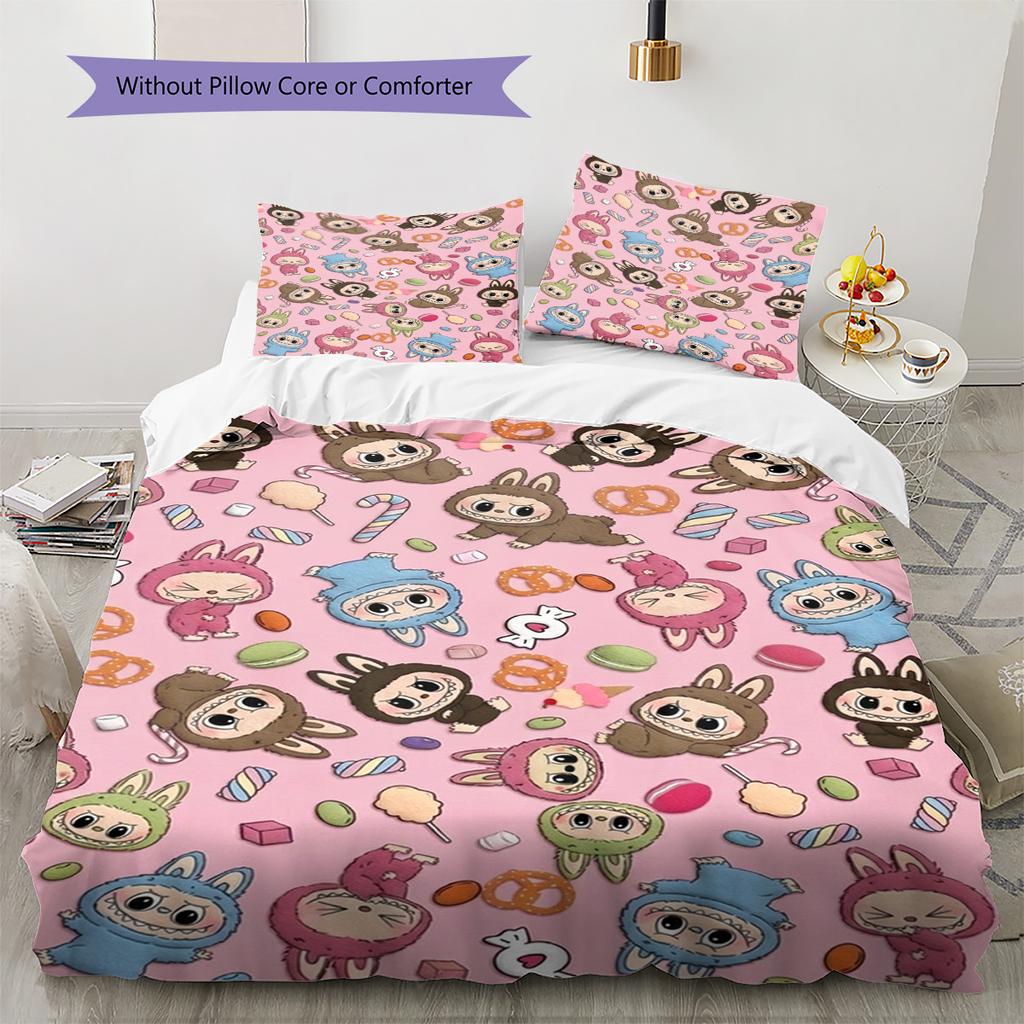 Kawaii Bubu Pattern Bedding Set Quilt Cover Pillowcase Home Decor Gift (1 * Duvet Cover + 2 * Pillowcase, Without Core)