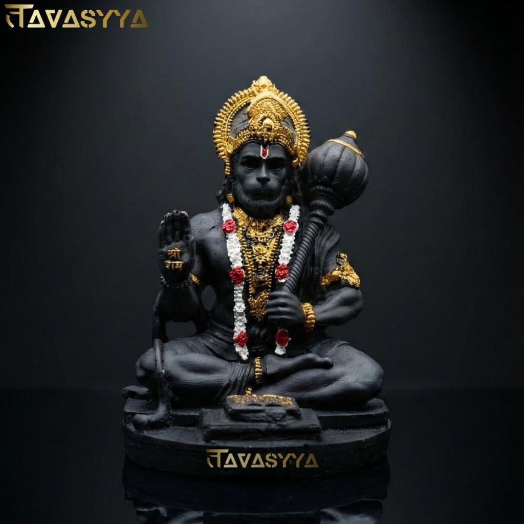 Rare Matte Black & Golden Premium Hanuman Ji Idol, Bajrang Bali Murti for Home Temple, Car Dashboard