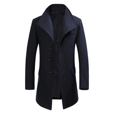 2023 Winter Men's Mid-Length Turn-Down Collar Wool Blend Overcoat: Middle-Aged Business Casual.
