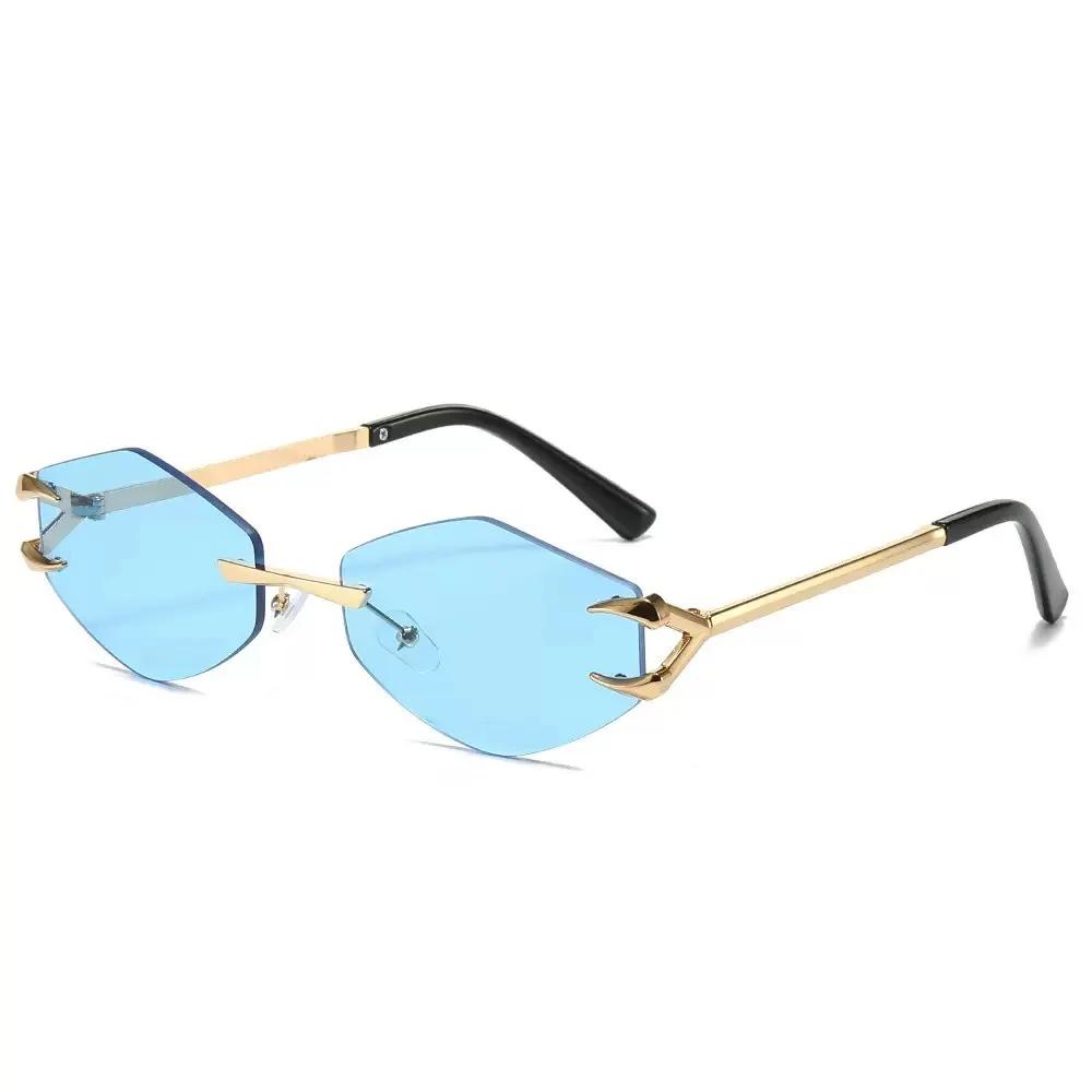 Womens Frameless Polygonal Sunglasses UV Protection Fashion Outdoor Travel Street Shades Glasses