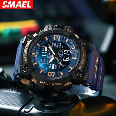 שעוני ספורט גברים SMAEL זמן כפול שעון דיגיטלי קוורץ 50 מטר עמיד למים שעון Led שעון צבאי ספורט גברים שעוני יד