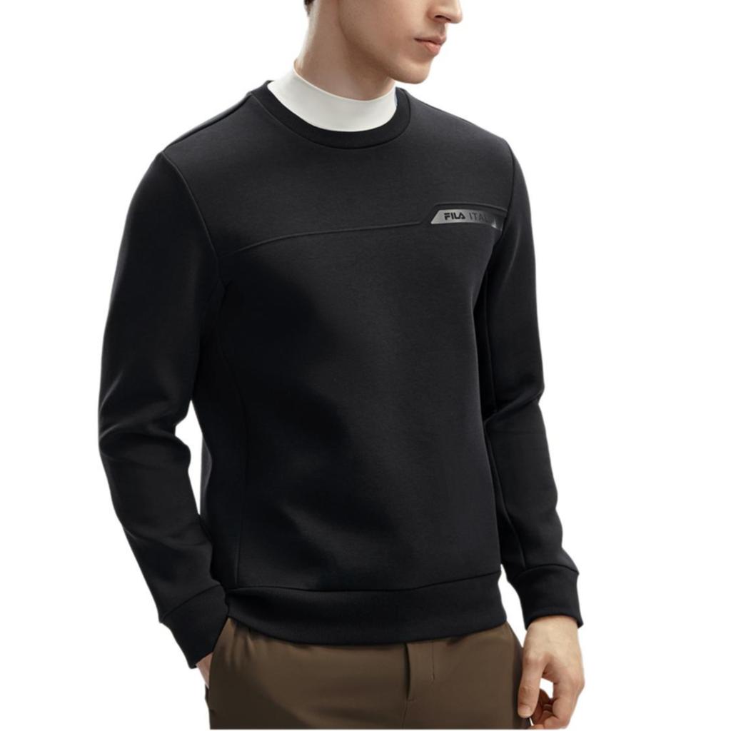 FILA Solid Color Round Neck Casual Pullover Knit Sweatshirt Men sweatshirt Black F11M412204F-BK