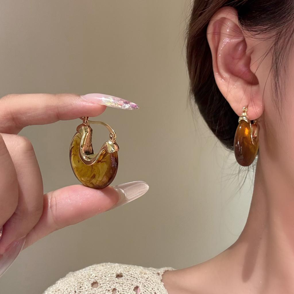 French resin geometric ear buckle new retro simple fashion earrings light luxury high sense niche earrings women