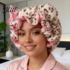 Soft Plush Sleep Hat Leopard Print Sleeping Bowknot 3D Cat Ear Decor Adjustable No Satin Cap Frizz Fit Double Layer Lined Hair Protection Bonnet