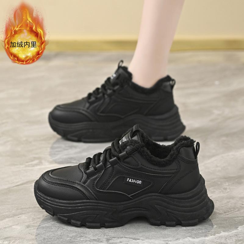Women's Winter Sneakers With Fur Warm Sneakers for Women Shoes Black Sneakers Woman Plush Platform Leather Ladies Casual Shoes