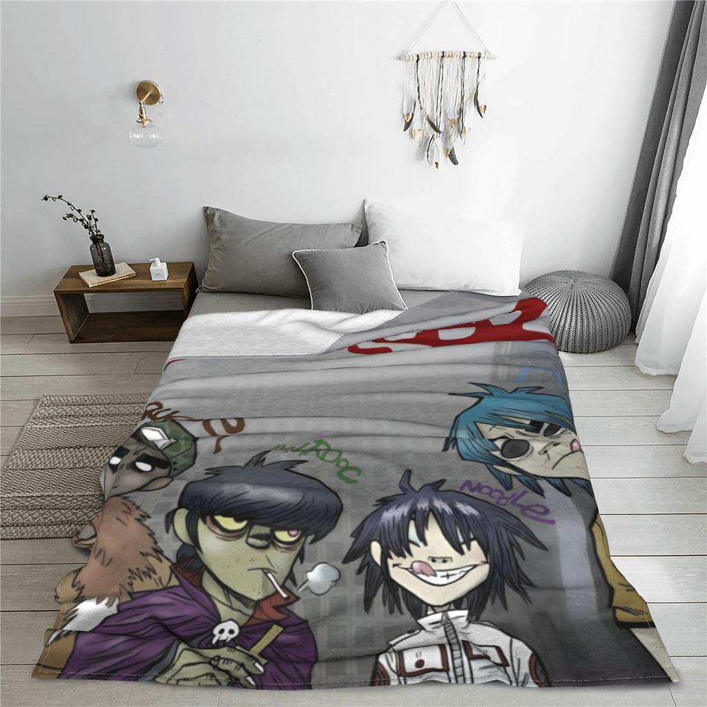 Music Band Gorillaz Knitted Blanket Fleece 90s Punk Rock Warm Throw Blanket for Outdoor Bed Plush Thin Quilt