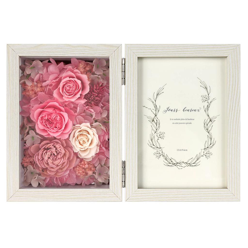 Nanairokan Preserved Flower Photo Frame, Perfect for Retirement, Weddings, Birthdays, and More. Vertical Photo Stand with Roses (Pink)