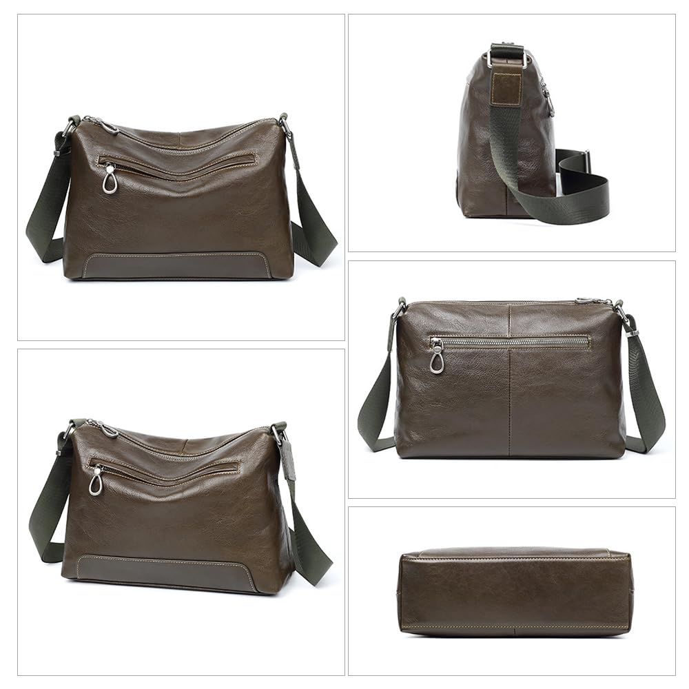 Whatna Antique-Style Tanned Natural Cowhide Leather Shoulder Bag for Men, Crossbody Messenger Bag, Large A4 Size, Fits iPad 10.5, Horizontal Design,