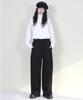 Deumakeu Wide-Fit Corduroy One-Pleat Elastic Pants Black