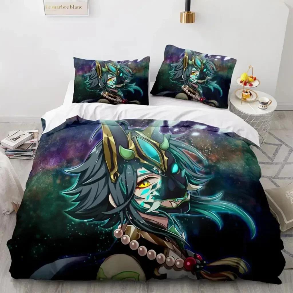 

Anime Genshin Impact Xiao SUCROSE Qiqi Bedding Set Printed With Pillowcase Bed Duvet Cover Soft Queen King Size Bedclothes Home 70x133cm 2pcs
