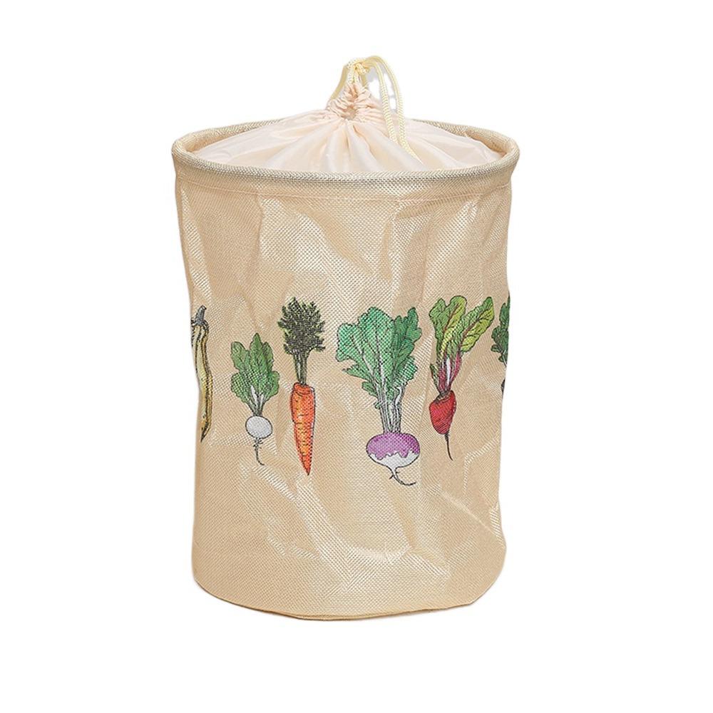 2Pcs Washable Fruit Storage Bag Wear-resistant Foldable Imitation Linen Storage Bag Recyclable Kitchen Drawstring Bag