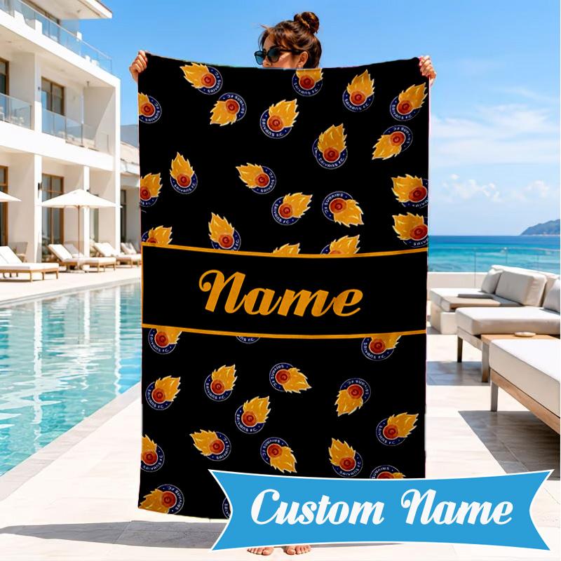 Custom Name Beach Towel Saiyans Football Crest Microfiber Beach Towel, Lightweight for Summer Travel, Swimming Pool Fan Birthday Gift