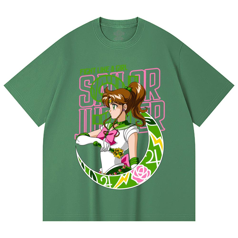 

230 Gsm 100% Cotton Sailor Moon V7 Jupiter Print Unisex Heavy Cotton T Shirt M зелений