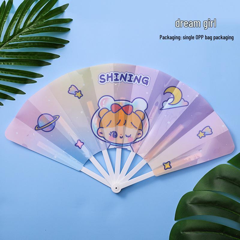 Kids' Cartoon Handheld Folding Fan, Portable Seven-Fold Plastic Design