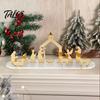 Reusable Holiday Display Christmas Acrylic Ornament, Mirrored Golden Silhouette Scene, Decorative Festive Desktop for Living Room Fireplace
