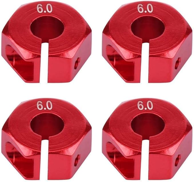 4ks 12mm šestihranné adaptéry nábojů kol – Univerzální pro 1/10 RC auta HSP Sakura – Výška 6 mm, Červené