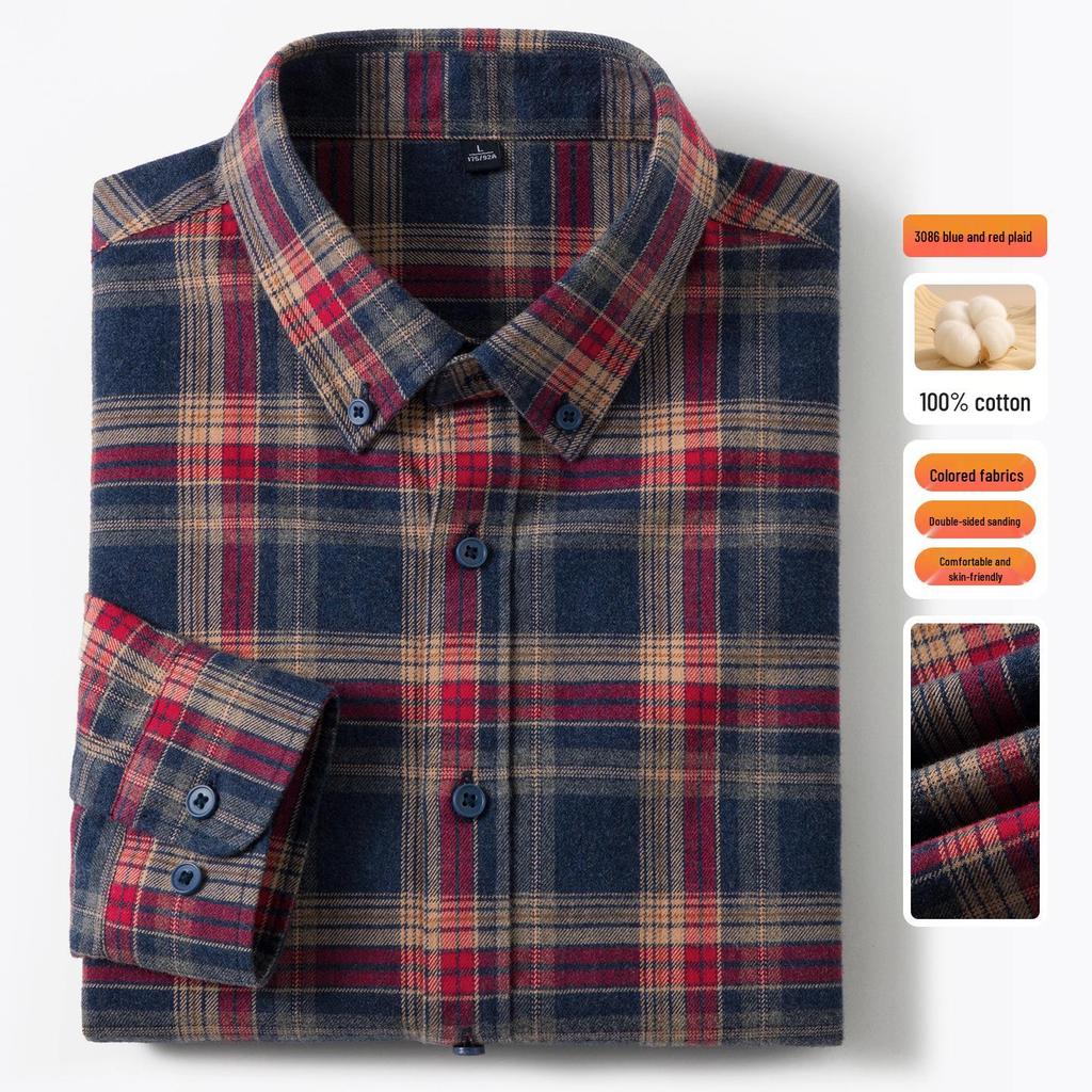 Men's Fashionable Brushed Plaid Long Sleeve Shirt - Spring/Autumn 2024 Collection
