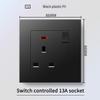 13A British Standard Socket with USB & Type-C Fast Charging, Light Switch, Black Panel for Hong Kong & Macau