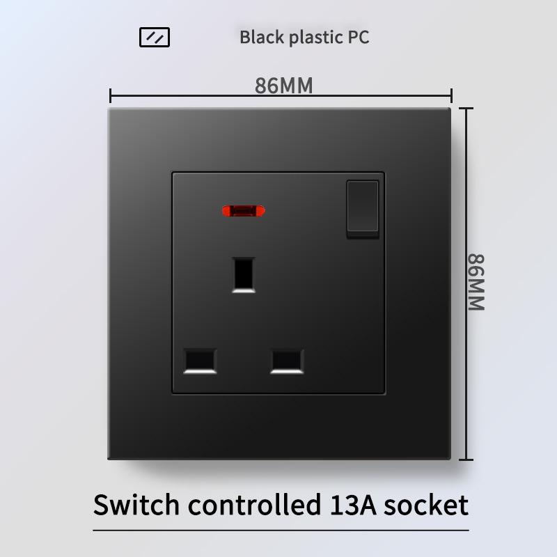 13A British Standard Socket with USB & Type-C Fast Charging, Light Switch, Black Panel for Hong Kong & Macau