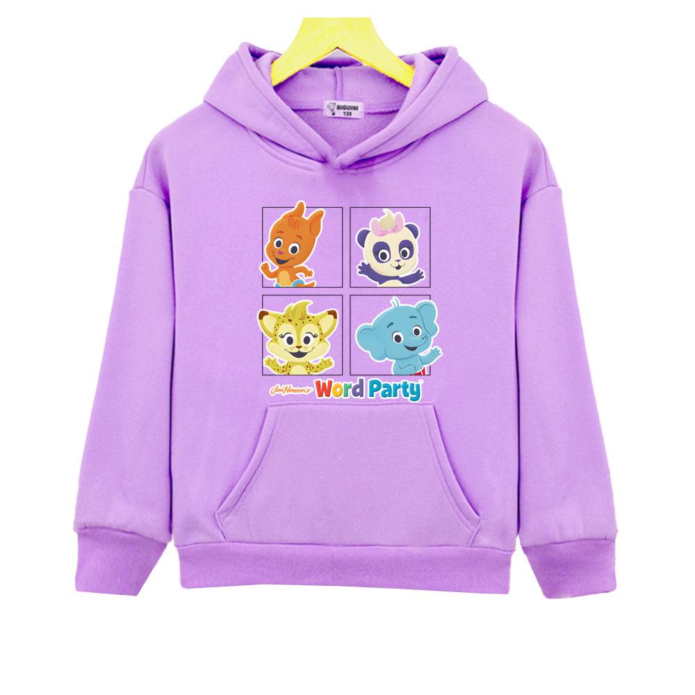 cartoon Word Party Hoodies children's Sweatshirts Kawaii Cartoon Boys/girls Clothes Fleece Autumn/Winter Streetwear High Quality