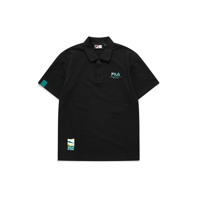 FILA Fusion Lifestyle Logo Print Letter Sports Casual Short Sleeve Polo Shirt Men Polo Shirts Black T11M123101FBK