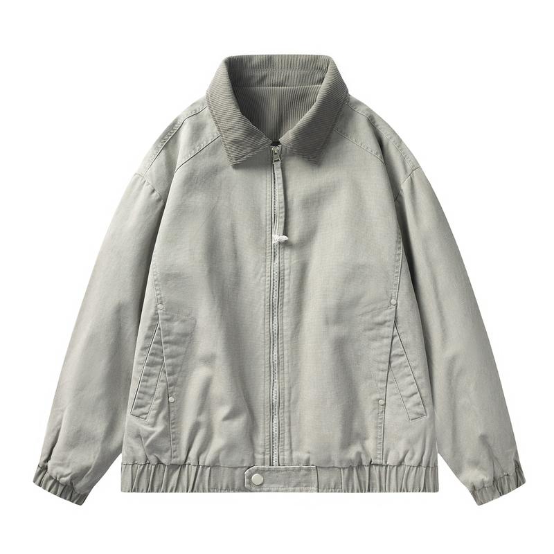 Lapel Work Jacket Men's Casual Loose Zipper Coat Top Clothes