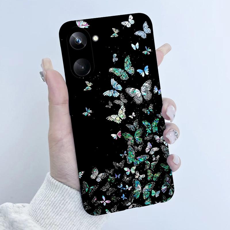 For Realme 10 Pro Phone Case RMX3661 Butterfly Flower Girl Design Soft Silicone TPU Back Housing for Realme 10Pro 5G 2022 Cover