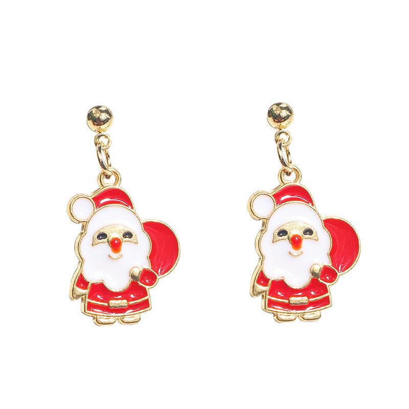 Reindeer Candy Cane Drip Oil Stud Earrings - Festive & Trendy Jewelry