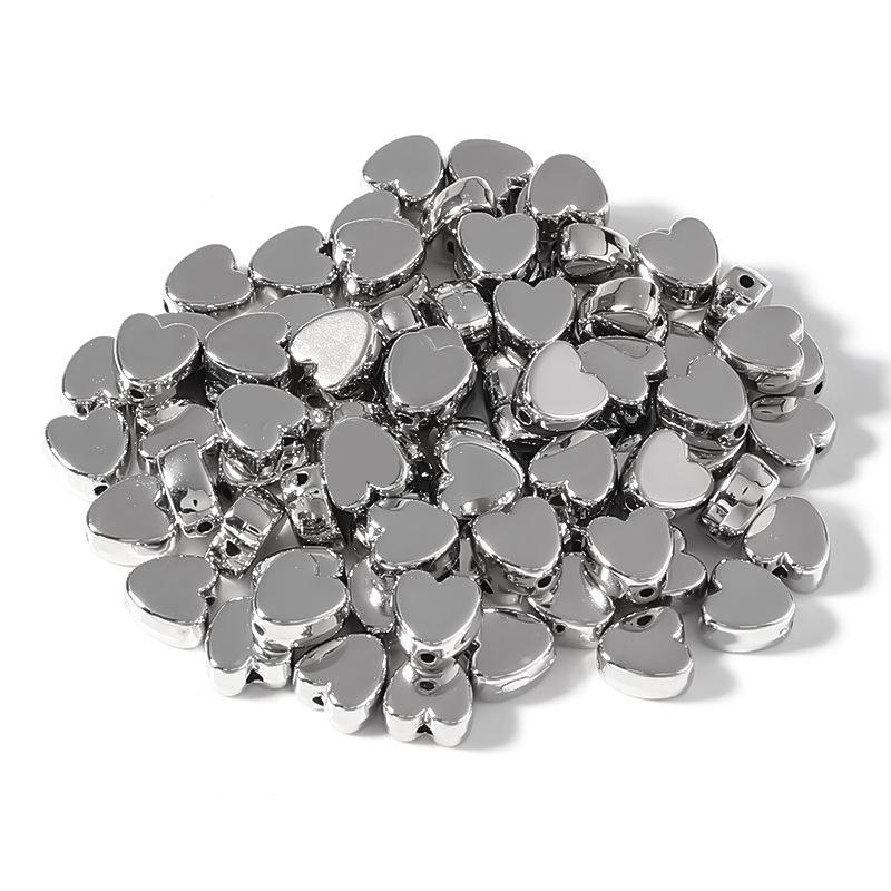 50 pcs Electroplated CCB Metallic Peach Heart Beads for Jewelry DIY and Bracelet Spacers