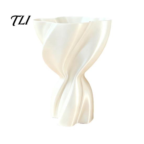 Handmade Textured Resin Vase 3D Printed Cream Color Vase, Silk Texture Art Vases for Nordic Style Dried Flower Living Room Entryway, Minimalist Modern