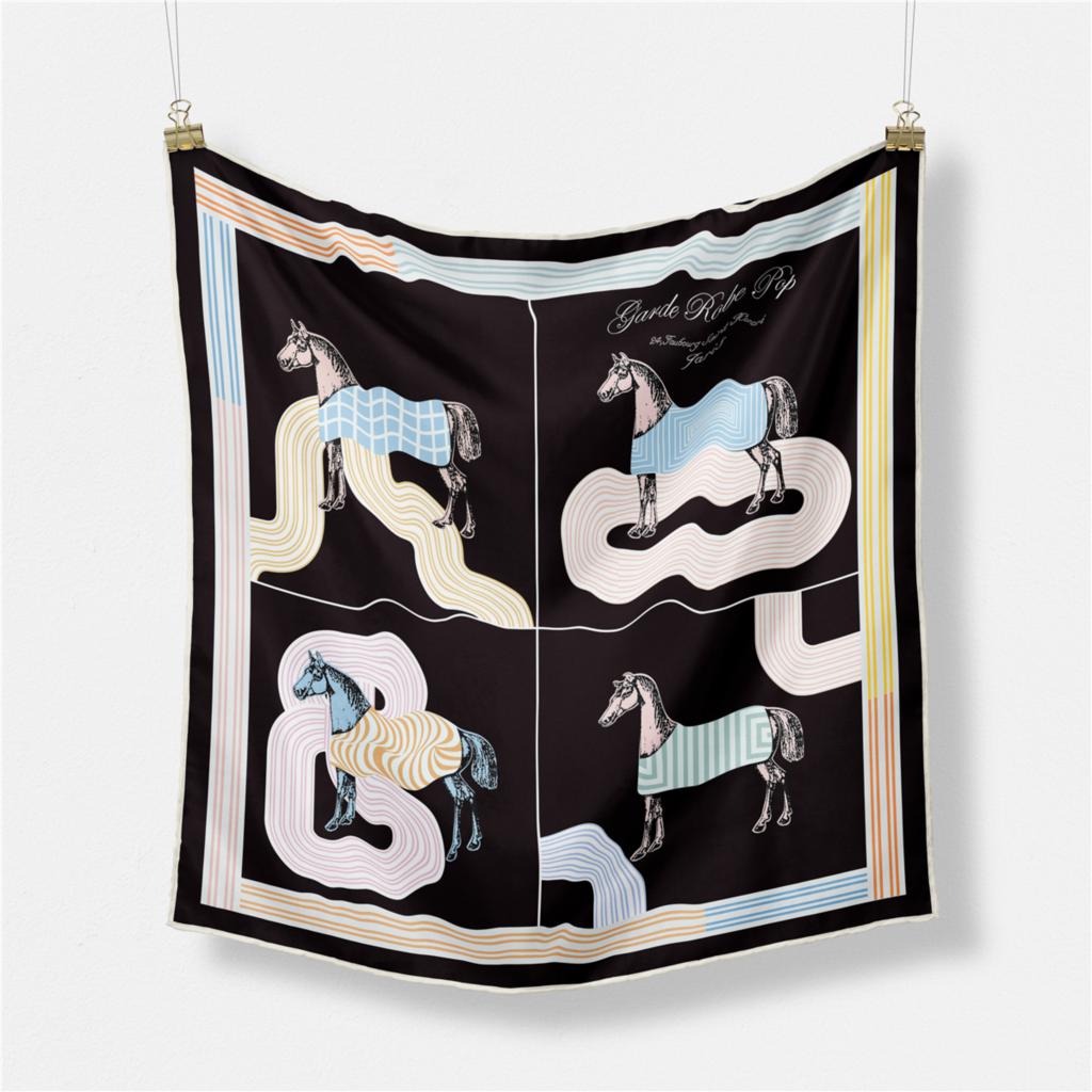 

53cm New Design Horse s Cloak Silk Scarf 2024 Brand Square Scarf Woman Luxury Bandana Headband Hijab Foulard Neckerchief