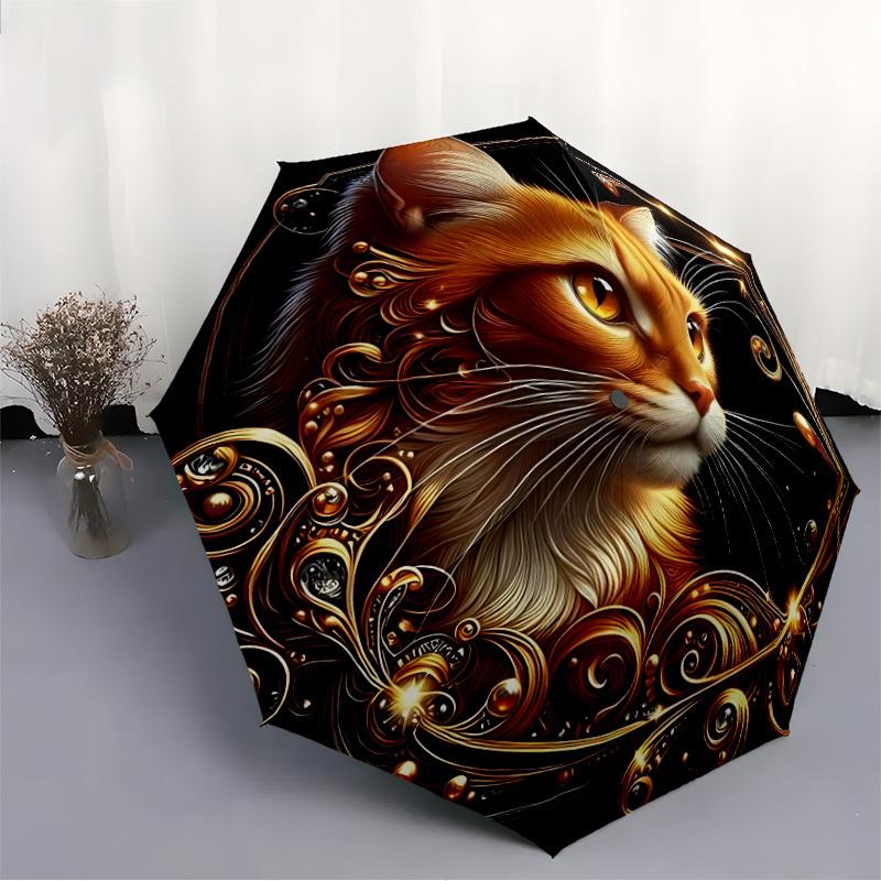 1pc Golden Feline Elegance Automatic Umbrella - Automatic Opening And Closing, Sturdy Iron Frame, Formal Occasions Yy251018145