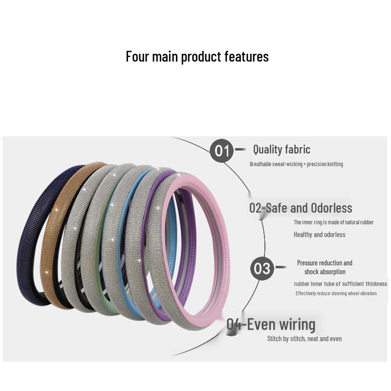 Vier Jahreszeiten Strass-Autolenkradbezug - Niedlich, Rutschfest, Sommerdesign mit weißen Diamanten