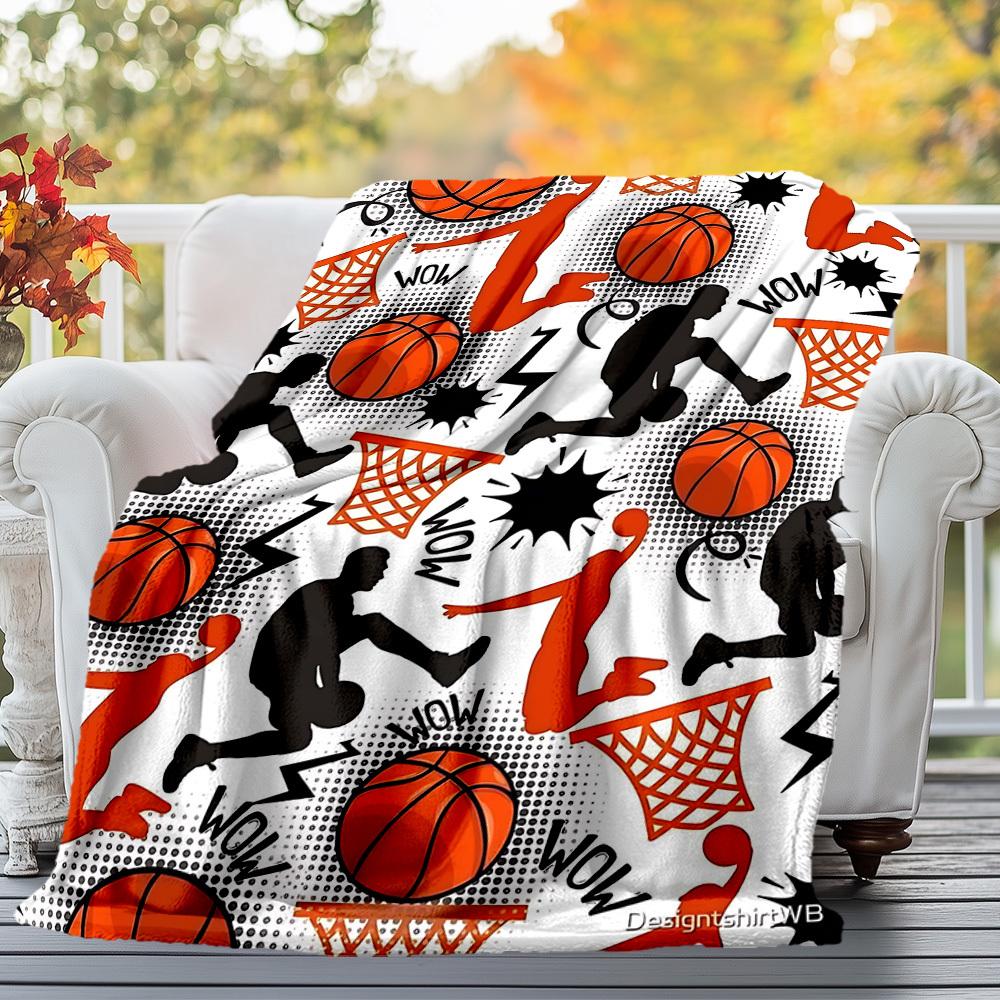 1PC Basketball HoopOutdoor Flannel Blanket - Soft Plush Decor for Picnics, Camping, Bedroom, Playroom, Office, or Lunch Break 1244A