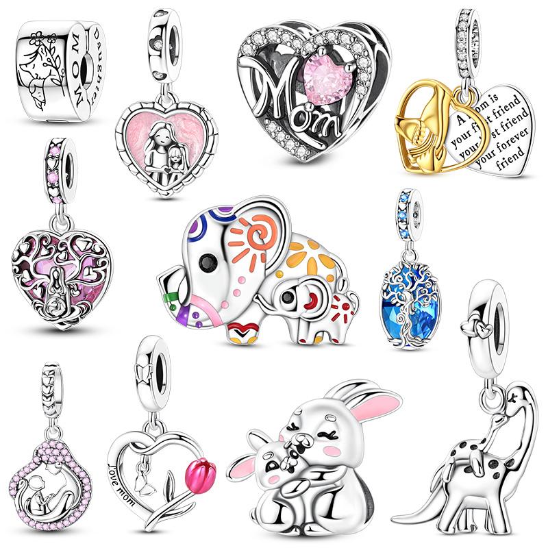 Mother's Day 925 Silver Charms Warm LOVE MOM Beads Pendant Fit Bracelet Diy Woman Jewelry