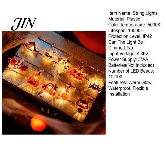 Battery Operated Fairy Lights for Party Halloween LED String Lights, Pumpkin Ghost Spider Whimsical Festival Kids Party, 1.5m/3m/6m Glowing