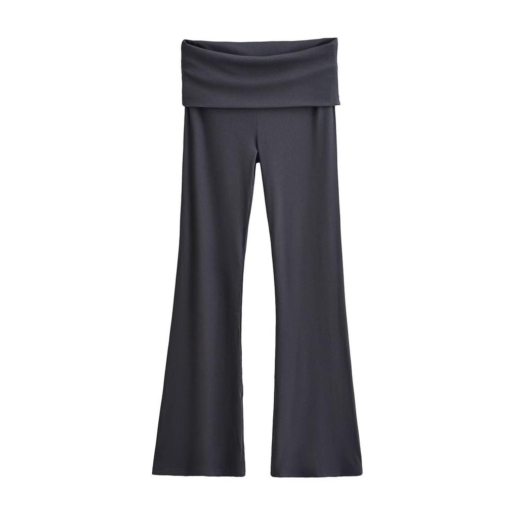 Spicy Girl Slim-Fit Micro-Flare Elastic Waist Pants for Women - Ribbed and Versatile Spring Casual Wear