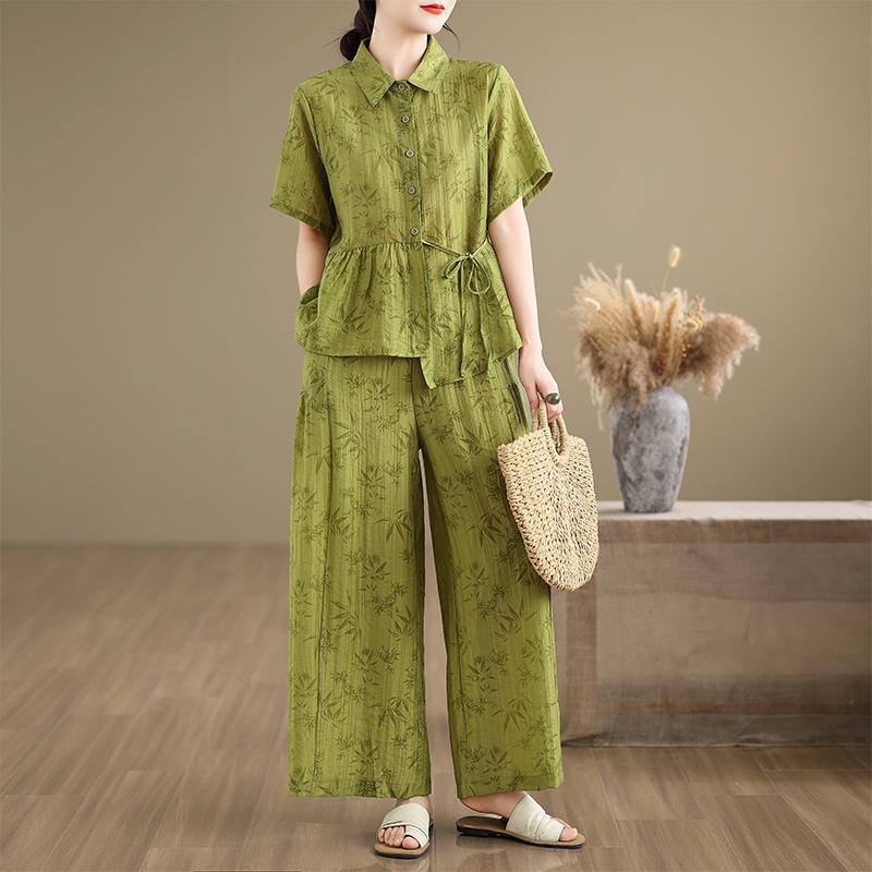 DIMANAF 2026 Plus Size Summer Pants Suits Women Sets Suits Loose Tops Shirts Long Pants Loose Casual Print Clothing