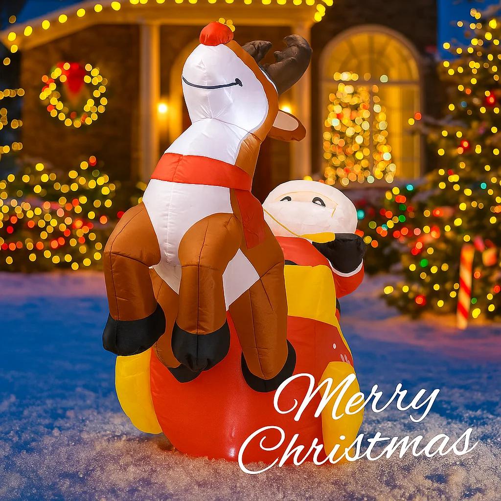 4.92FT Inflatable Toy Santa Claus Reindeer Sleigh Xmas LED Decoration Home Ornaments Festive Gift Supplies for Garden Decor