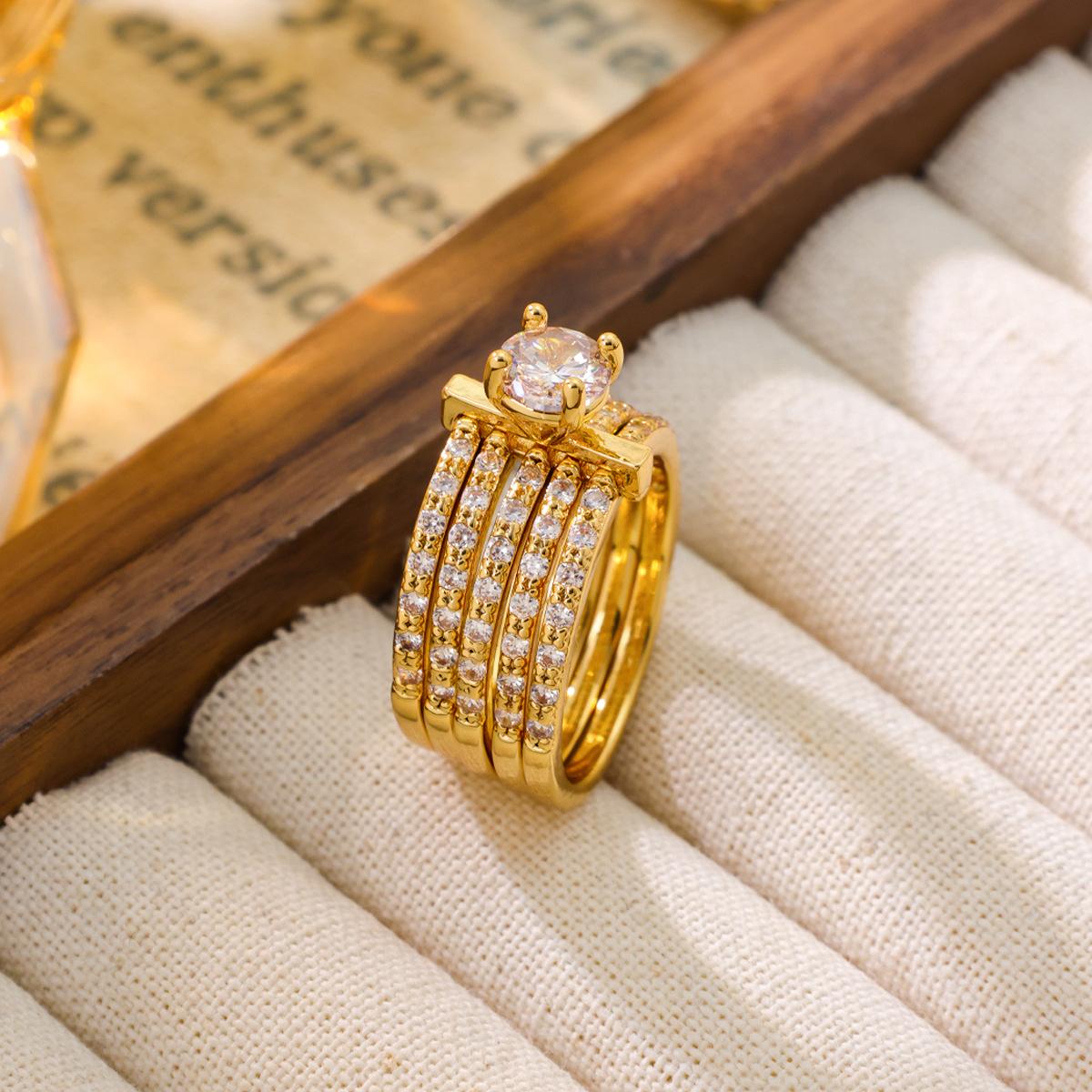 Винтажное Новое Латунное Микроинкрустированное Многослойное Персонализированное Модное Кольцо Женский Шарм золотистый