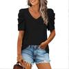 Women's  Fashion Summer Sexy Casual Loose T-Shirt Tops V-Neck Short Sleeve Tops Solid Color  Tops