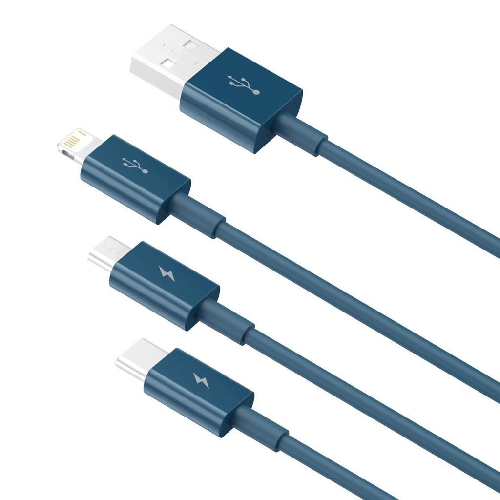 Baseus Superior Series 3-in-1 USB Cable, USB To Micro USB / USB-C / Lightning, 3.5A, 1.5M (Blue)