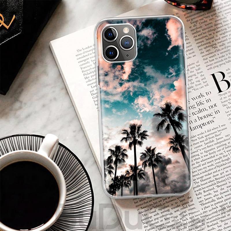 Summer Beach Sunset Sea Palm Tree Cover For iPhone 16 15 14 13 12 11 Pro Max Apple Phone Case X XS 7 Plus 8 + Art Customized Pri