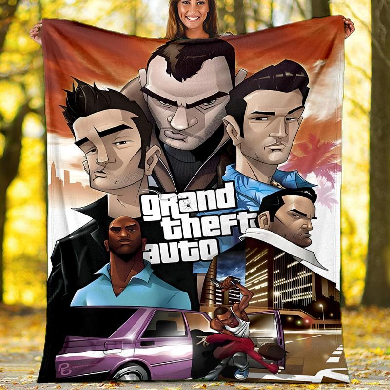 1ks deka s motivem GTA - Digitální potisk, Polyester, Útulná pro všechna roční období, Ideální pro venkovní použití a cestování