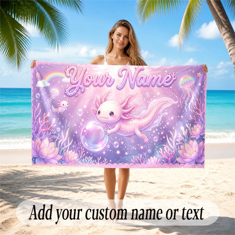 Underwater Fish Theme Quick Dry Beach Towel Custom Name Text Print Large Sand Resistant Towel Beach Vacation