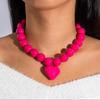 Exaggerated Round Bead Heart Pendant Necklace Adjustable Party Jewelry Gift Chain Choker Handmade Collar Necklace for Women