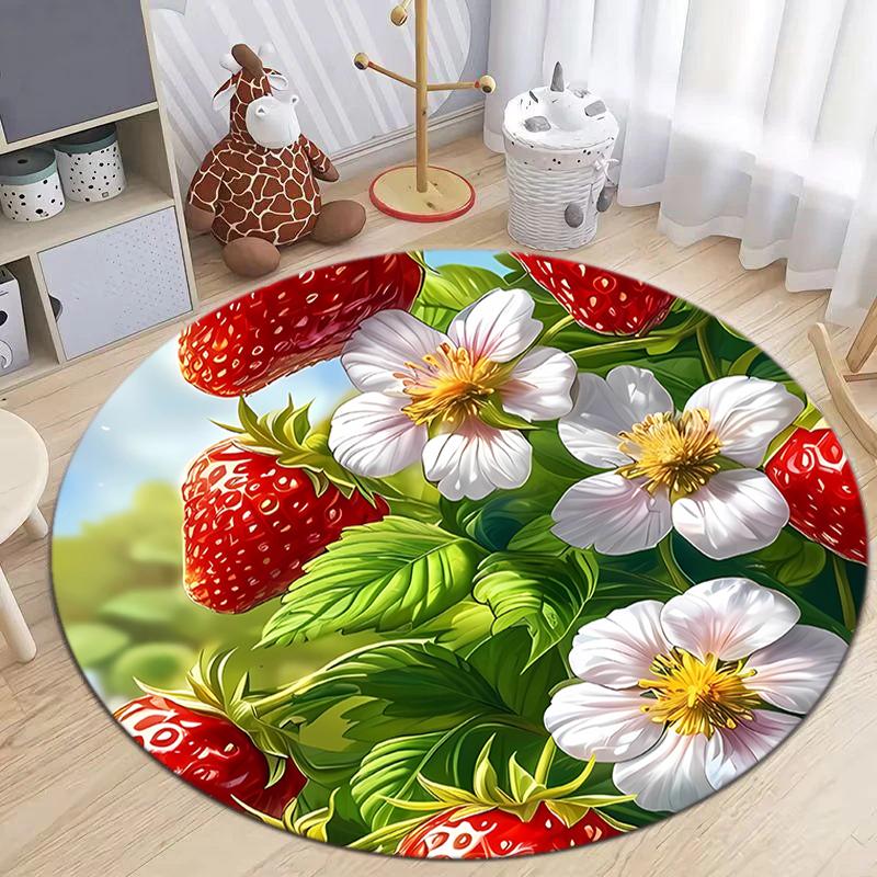 1Pc Food Theme Printed Circular Carpet, Home Door Mat, Outdoor Travel Protection Carpet A6